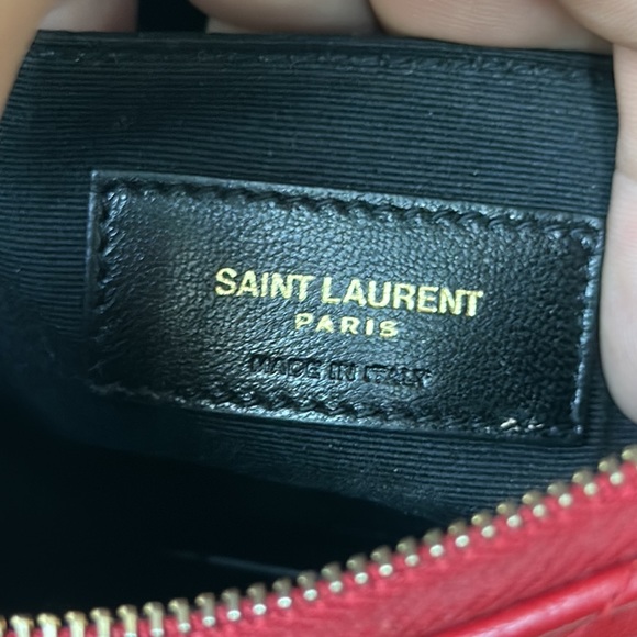 Saint Laurent Red Calfskin Matelasse Chevron Monogram pouch clutch bag - Picture 10 of 13